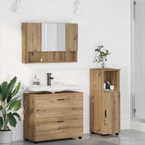 Massbinet Badmöbel Set Badezimmermöbel Set 3 pcs Eiche handwerklich 76cm Waschbeckenschrank von Massbinet