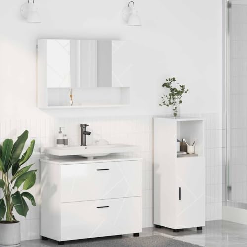 Massbinet Badmöbel Set Badezimmermöbel Set 3 pcs Hochglanz-Weiß 76cm Waschbeckenschrank von Massbinet