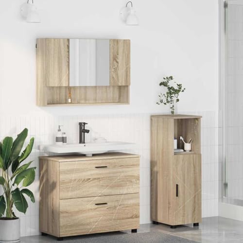 Massbinet Badmöbel Set Badezimmermöbel Set 3 pcs Sonoma Eiche 76cm Waschbeckenschrank von Massbinet