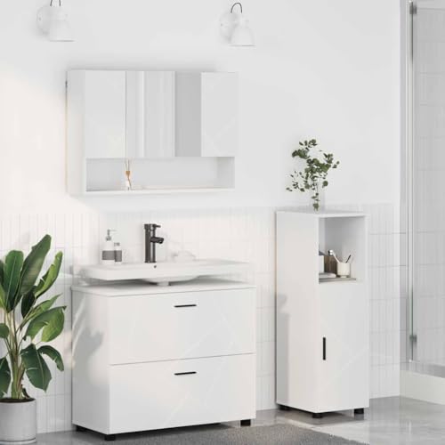 Massbinet Badmöbel Set Badezimmermöbel Set 3 pcs Weiß 76cm Waschbeckenschrank Holzwerkstoff von Massbinet