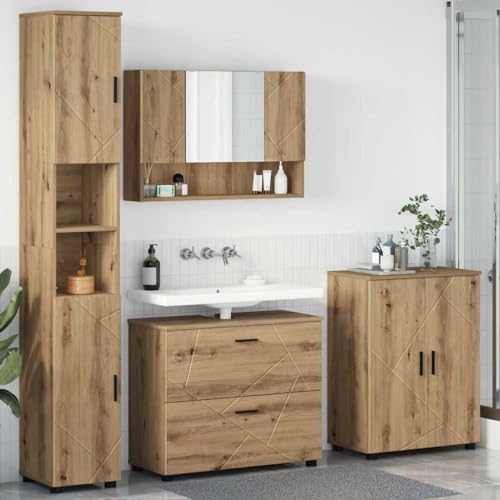 Massbinet Badmöbel Set Badezimmermöbel Set 4 pcs Eiche handwerklich 76cm Waschbeckenschrank von Massbinet