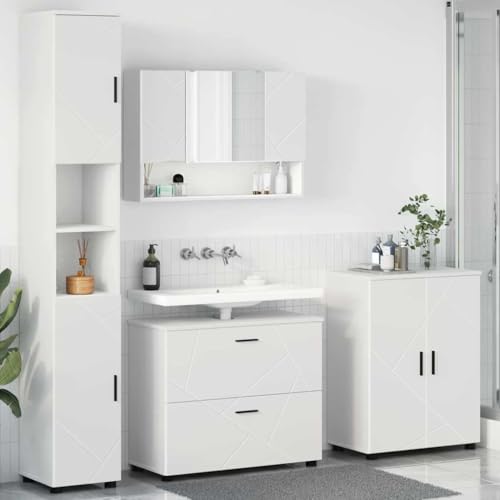 Massbinet Badmöbel Set Badezimmermöbel Set 4 pcs Weiß76cm Waschbeckenschrank Holzwerkstoff von Massbinet