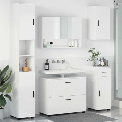 Massbinet Badmöbel Set Badezimmermöbel Set 5 pcs Hochglanz-Weiß 76cm Waschbeckenschrank von Massbinet