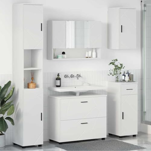 Massbinet Badmöbel Set Badezimmermöbel Set 5 pcs Weiß 76cm Waschbeckenschrank Holzwerkstoff von Massbinet