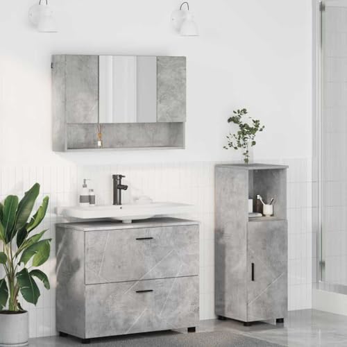 Massbinet Badmöbel Set Badezimmermöbel Set mit Regal 3 pcs Betongrau 76cm Waschbeckenschrank von Massbinet