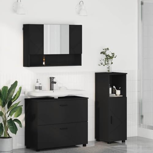 Massbinet Badmöbel Set Badezimmermöbel Set mit Regal 3 pcs Schwarz 76cm Waschbeckenschrank Massbinet Badmöbel Set Badezimmermöbel Set mit Regal 3 pcs Schwarz 76cm Waschbeckenschrank von Massbinet