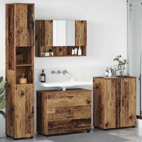 Massbinet Badmöbel Set Badezimmermöbel Set mit Regal 4 pcs Altholz 76cm Waschbeckenschrank von Massbinet