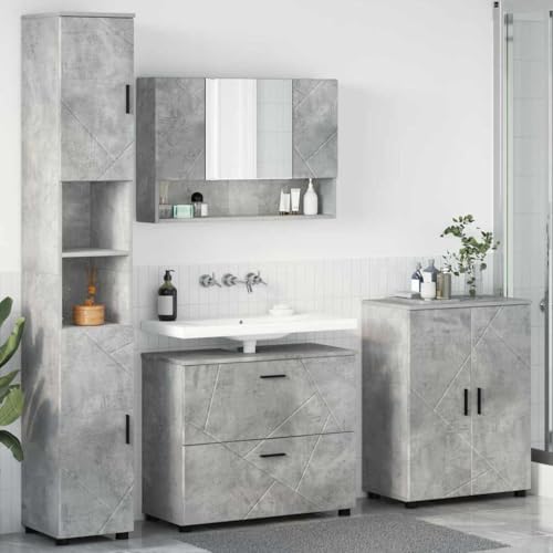 Massbinet Badmöbel Set Badezimmermöbel Set mit Regal 4 pcs Betongrau 76cm Waschbeckenschrank von Massbinet