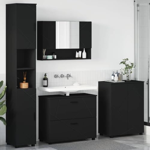 Massbinet Badmöbel Set Badezimmermöbel Set mit Regal 4 pcs Schwarz 76cm Waschbeckenschrank von Massbinet