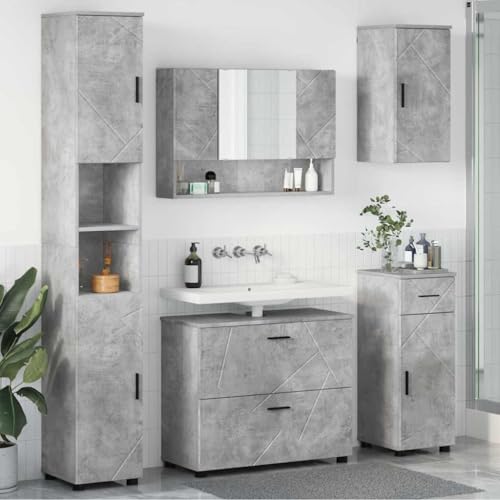 Massbinet Badmöbel Set Badezimmermöbel Set mit Regal 5 pcs Betongrau 76cm Waschbeckenschrank von Massbinet