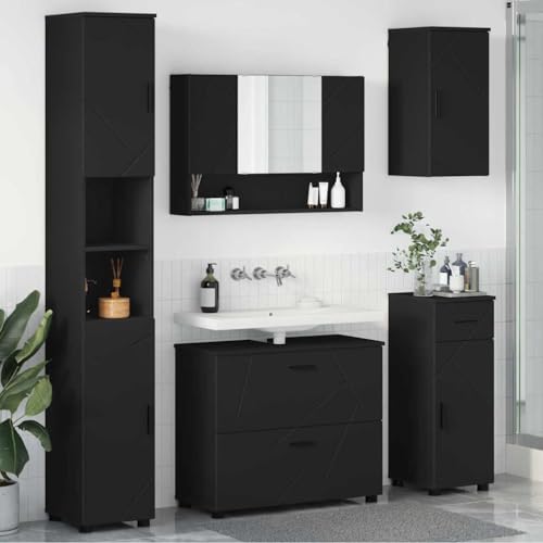 Massbinet Badmöbel Set Badezimmermöbel Set mit Regal 5 pcs Schwarz 76cm Waschbeckenschrank von Massbinet