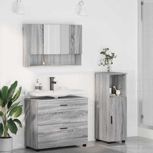 Massbinet Badmöbel Set Badezimmermöbel Set mit Tür 3 pcs Grau Sonoma 76cm Waschbeckenschrank von Massbinet