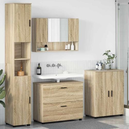 Massbinet Badmöbel Set Badezimmermöbel Set mit Tür 4 pcs Sonoma Eiche 76cm Waschbeckenschrank von Massbinet