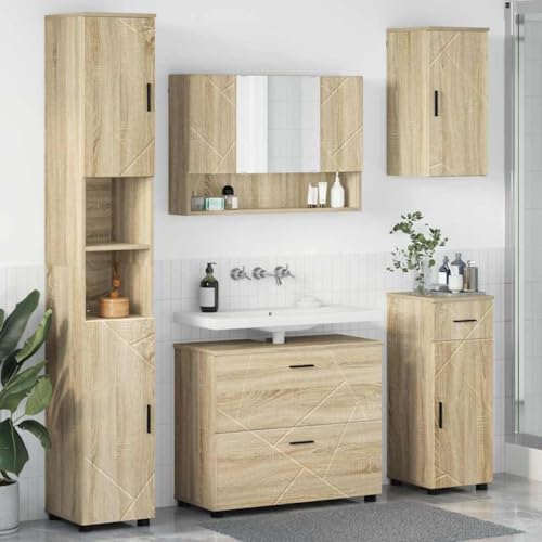 Massbinet Badmöbel Set Badezimmermöbel Set mit Tür 5 pcs Sonoma Eiche 76cm Waschbeckenschrank von Massbinet