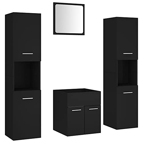 Massbinet Badmöbel-Set Schwarz Holzwerkstoff Spiegelschrank Waschtisch Hochschrank Möbel von Massbinet