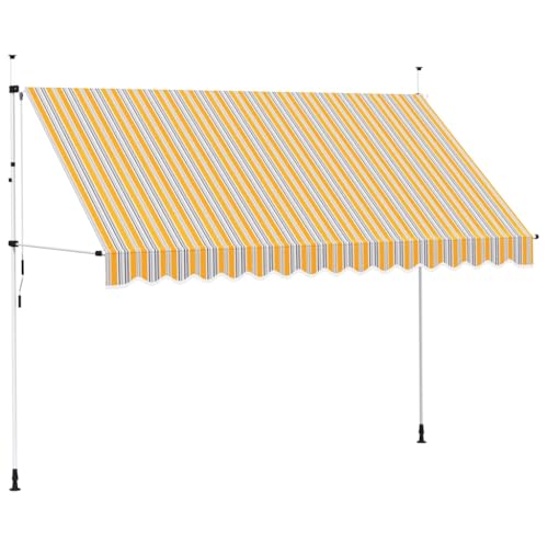 Massbinet Balkonmarkise ohne Bohren Markise UV-beständig Höhenverstellbar & Wasserabweisend Sonnenschutz für Balkon Terrasse Garten Terrassenüberdachung 350 cm Gelb/Blau Gestreift von Massbinet