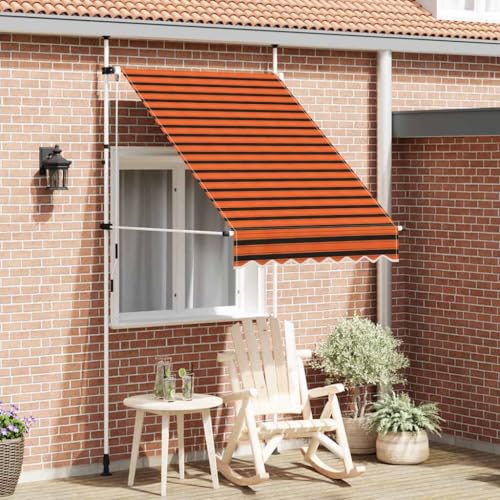 Massbinet Balkonmarkise ohne Bohren Markise UV-beständig Höhenverstellbar & Wasserabweisend Sonnenschutz für Balkon Terrasse Garten Terrassenüberdachung Handbetrieben 150 cm Orange und Braun von Massbinet
