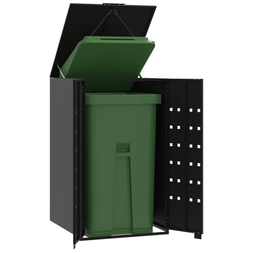 Massbinet Behälterabdeckungen Mülltonnenbox für 1 Tonne Schwarz 69x79x117 cm Stahl von Massbinet