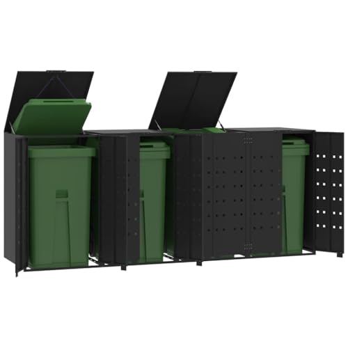 Massbinet Behälterabdeckungen Mülltonnenbox für 4 Tonnen Schwarz 276x79x117 cm Stahl von Massbinet