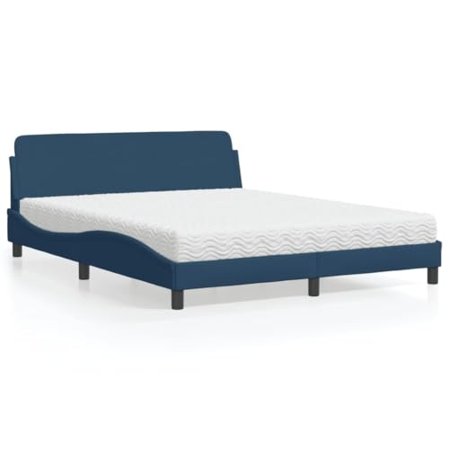 Massbinet Bett mit Holz Lattenrost Bettgestell Holz-Bettgestell mit Matratze & Stauraum Jugendbett Doppelbett Dover Blau 160x200 cm Stoff von Massbinet