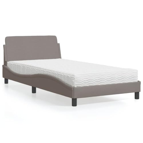 Massbinet Bett mit Holz Lattenrost Bettgestell Holz-Bettgestell mit Matratze & Stauraum Jugendbett Doppelbett Dover Taupe 100x200 cm Stoff von Massbinet