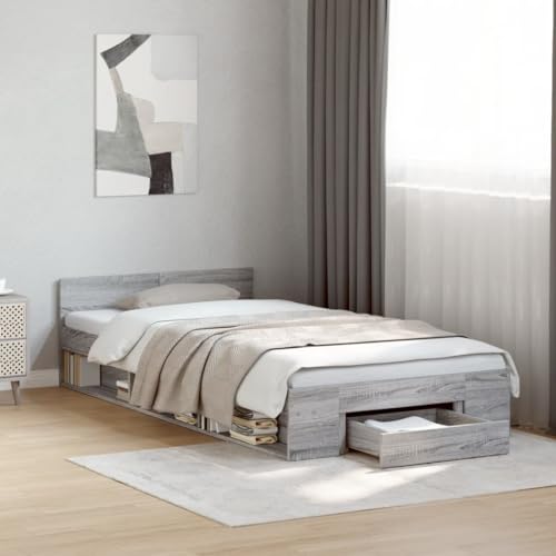 Massbinet Bettgestell mit Schublade Grau Sonoma 90x200 cm Holzwerkstoff Holz Doppelbett mit Kopfteil Bett Bettrahmen Gepolstertes Bettgestell Jugendbett für Schlafzimmer Gästezimmer Massbinet Bettgestell mit Schublade Grau Sonoma 90x200 cm Holzwerkstoff Holz Doppelbett mit Kopfteil Bett Bettrahmen Gepolstertes Bettgestell Jugendbett für Schlafzimmer Gästezimmer von Massbinet