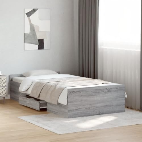 Massbinet Bettgestell mit Schubladen Grau Sonoma 100x200 cm Holzwerkstoff Holz Doppelbett mit Kopfteil Bett Bettrahmen Gepolstertes Bettgestell Jugendbett für Schlafzimmer Gästezimmer Massbinet Bettgestell mit Schubladen Grau Sonoma 100x200 cm Holzwerkstoff Holz Doppelbett mit Kopfteil Bett Bettrahmen Gepolstertes Bettgestell Jugendbett für Schlafzimmer Gästezimmer von Massbinet