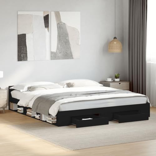 Massbinet Bettgestell mit Schubladen Schwarz 180x200 cm Holzwerkstoff Holz Schwebebett mit Kopfteil und Bett mit Stauraum Modern Doppelbett mit lattenrost Massbinet Bettgestell mit Schubladen Schwarz 180x200 cm Holzwerkstoff Holz Schwebebett mit Kopfteil und Bett mit Stauraum Modern Doppelbett mit lattenrost von Massbinet