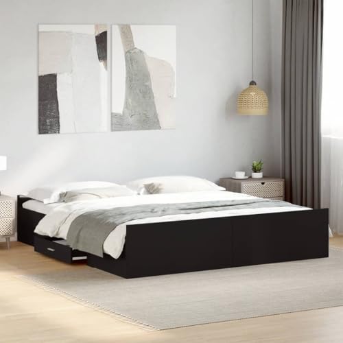 Massbinet Bettgestell mit Schubladen Schwarz 200x200 cm Holzwerkstoff Holz Doppelbett mit Kopfteil Bett Bettrahmen Gepolstertes Bettgestell Jugendbett für Schlafzimmer Gästezimmer Massbinet Bettgestell mit Schubladen Schwarz 200x200 cm Holzwerkstoff Holz Doppelbett mit Kopfteil Bett Bettrahmen Gepolstertes Bettgestell Jugendbett für Schlafzimmer Gästezimmer von Massbinet