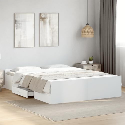 Massbinet Bettgestell mit Schubladen Weiß 160x200 cm Holzwerkstoff Bett mit Lattenrost aus Holz Bettgestell mit Jugendbett Doppelbett mit großen Schubladen Massbinet Bettgestell mit Schubladen Weiß 160x200 cm Holzwerkstoff Bett mit Lattenrost aus Holz Bettgestell mit Jugendbett Doppelbett mit großen Schubladen von Massbinet