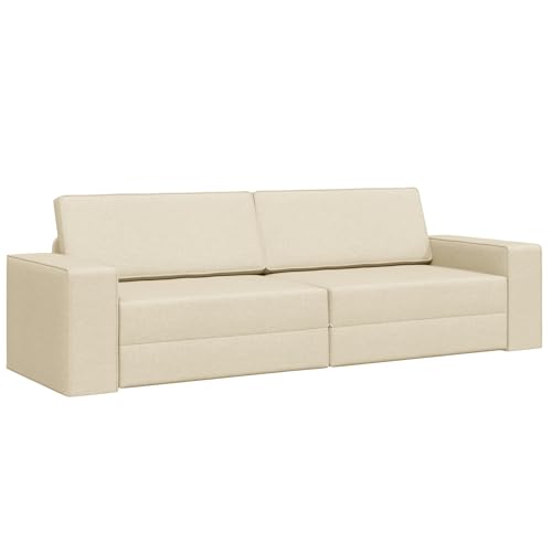 Massbinet Boden Sofa Bett 2-in-1 Creme 245x150x60.5 cm Stoff Multifunktionssofa Universalsofa mit weichen Armlehnen Modernes Jugendsofa mit Schlaffunktion von Massbinet