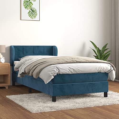 Massbinet Boxspringbett mit Matratze Dunkelblau 100x200 cm Samt Polsterbett Doppelbett mit Höhenverstellbarem Kopfteil Jugendbett von Massbinet