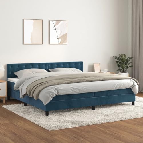Massbinet Boxspringbett mit Matratze Dunkelblau 200x200 cm Samt Hochwertige Matratzen Matratzen mit Sprungfedern von Massbinet