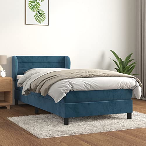 Massbinet Boxspringbett mit Matratze Dunkelblau 90x200 cm Samt Polsterbett Doppelbett mit Höhenverstellbarem Kopfteil Jugendbett von Massbinet