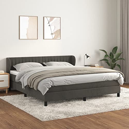Massbinet Boxspringbett mit Matratze Dunkelgrau 180x200 cm Samt Moderne Jugendbett Gepolstert für Schlafzimmer Gästezimmer von Massbinet