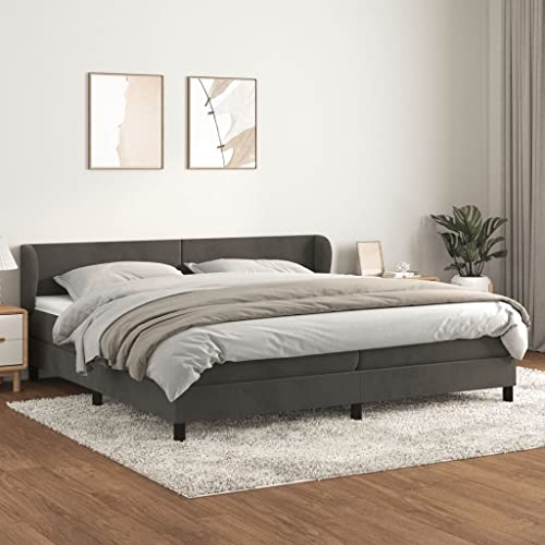 Massbinet Boxspringbett mit Matratze Dunkelgrau 200x200 cm Samt Polsterbett Doppelbett mit Höhenverstellbarem Kopfteil Jugendbett von Massbinet