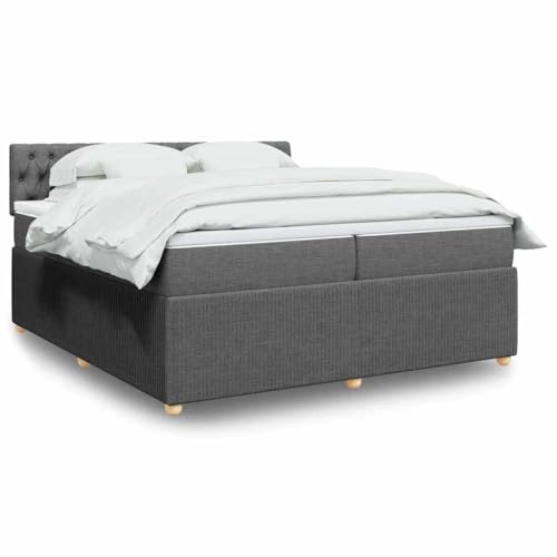 Massbinet Boxspringbett mit Matratze Dunkelgrau 200x200 cm Stoff Bett mit Stauraum und Kopfende unter dem Bett Holz Plattform Bettgestell mit Kopfteil von Massbinet