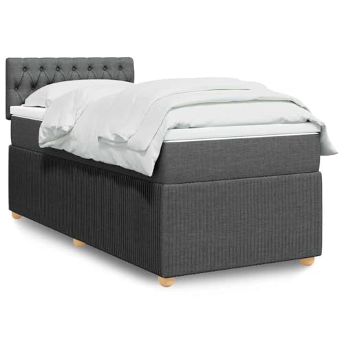 Massbinet Boxspringbett mit Matratze Dunkelgrau 80x200 cm Stoff Holzklbett mit Holzkopfteil Bettrahmen Doppelbett mit Lattenrost viel Stauraum unter dem Bett perfekt für Schlafzimmer von Massbinet