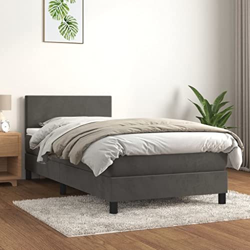 Massbinet Boxspringbett mit Matratze Dunkelgrau 90x190 cm Samt Hochwertige Matratzen Matratzen mit Sprungfedern von Massbinet