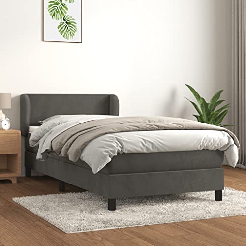 Massbinet Boxspringbett mit Matratze Dunkelgrau 90x190 cm Samt Polsterbett Doppelbett mit Höhenverstellbarem Kopfteil Jugendbett von Massbinet