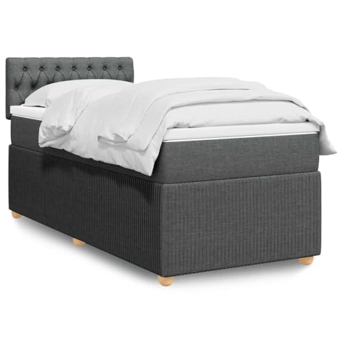 Massbinet Boxspringbett mit Matratze Dunkelgrau 90x200 cm Stoff Doppelbettgestell Bettgestell mit Matratze Holzklbett Ladestation Verstellbares Gepolstertes Kopfteil von Massbinet