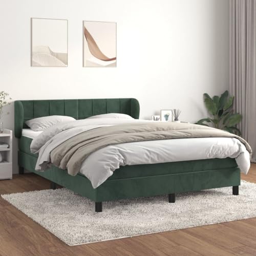 Massbinet Boxspringbett mit Matratze Dunkelgrün 140x200 cm Samt Polsterbett Doppelbett mit Höhenverstellbarem Kopfteil Jugendbett von Massbinet