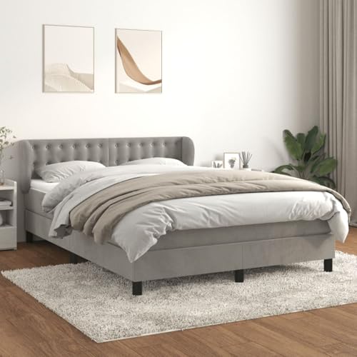 Massbinet Boxspringbett mit Matratze Hellgrau 140x190 cm Polsterbett Doppelbett mit Höhenverstellbarem Kopfteil Jugendbett Massbinet Boxspringbett mit Matratze Hellgrau 140x190 cm Polsterbett Doppelbett mit Höhenverstellbarem Kopfteil Jugendbett von Massbinet