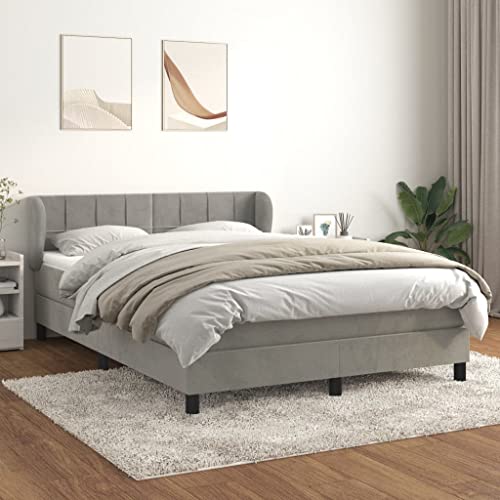 Massbinet Boxspringbett mit Matratze Hellgrau 140x190 cm Samt Polsterbett Doppelbett mit Höhenverstellbarem Kopfteil Jugendbett Massbinet Boxspringbett mit Matratze Hellgrau 140x190 cm Samt Polsterbett Doppelbett mit Höhenverstellbarem Kopfteil Jugendbett von Massbinet