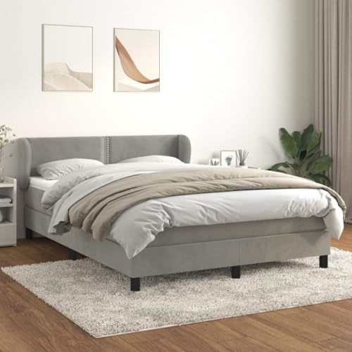 Massbinet Boxspringbett mit Matratze Hellgrau 140x200 cm Samt Moderne Jugendbett Gepolstert für Schlafzimmer Gästezimmer von Massbinet