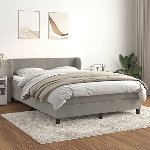 Massbinet Boxspringbett mit Matratze Hellgrau 140x200 cm Samt Polsterbett Doppelbett mit Höhenverstellbarem Kopfteil Jugendbett von Massbinet