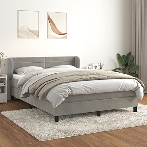 Massbinet Boxspringbett mit Matratze Hellgrau 140x200 cm Samt Polsterbett Doppelbett mit Höhenverstellbarem Kopfteil Jugendbett von Massbinet
