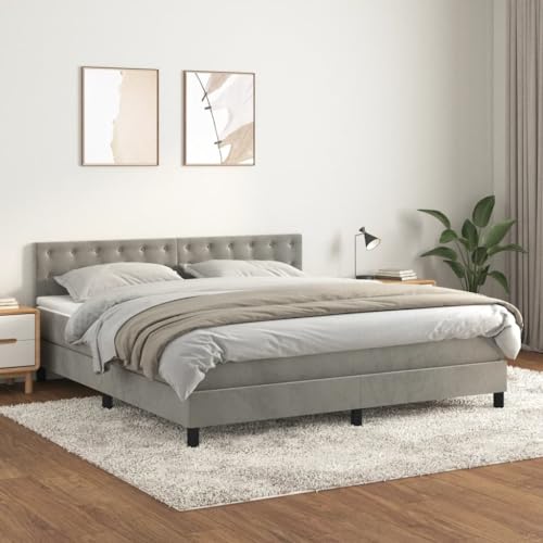 Massbinet Boxspringbett mit Matratze Hellgrau 180x200 cm Samt Hochwertige Matratzen Matratzen mit Sprungfedern Massbinet Boxspringbett mit Matratze Hellgrau 180x200 cm Samt Hochwertige Matratzen Matratzen mit Sprungfedern von Massbinet