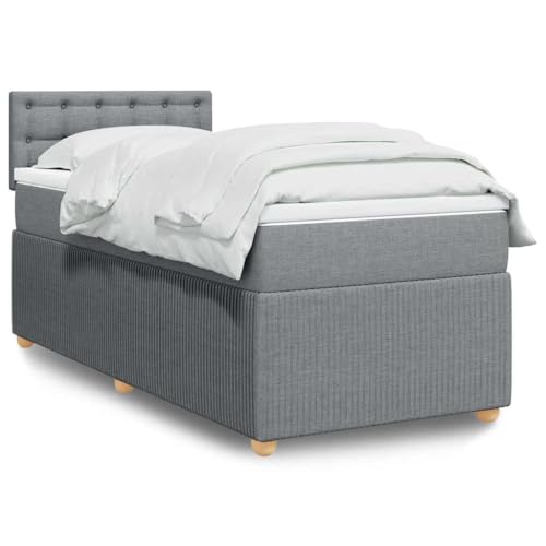 Massbinet Boxspringbett mit Matratze Hellgrau 90x200 cm Stoff Doppelbettgestell Bettgestell mit Matratze Holzklbett Ladestation Verstellbares Gepolstertes Kopfteil Massbinet Boxspringbett mit Matratze Hellgrau 90x200 cm Stoff Doppelbettgestell Bettgestell mit Matratze Holzklbett Ladestation Verstellbares Gepolstertes Kopfteil von Massbinet