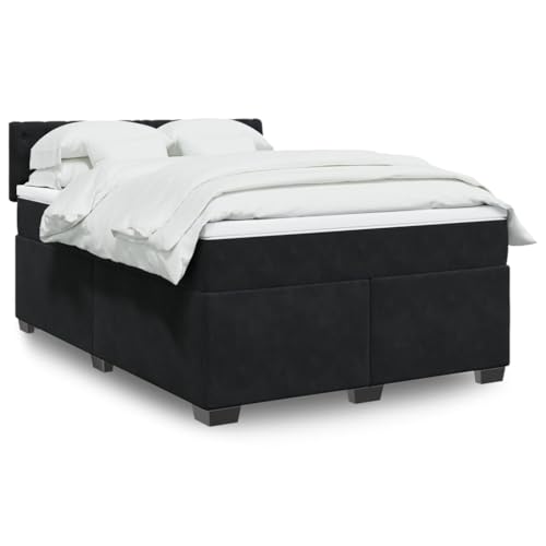 Massbinet Boxspringbett mit Matratze Moderen Polsterbet Doppelbett Stauraumbett Rückenlehne Bettgestell Lattenrost aus Holz Schwarz 140x190 cm Samt von Massbinet